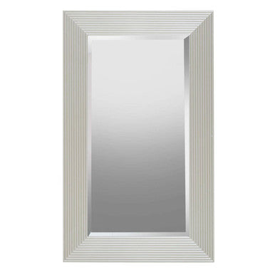 Rectangular mirror with a silver frame on a white background