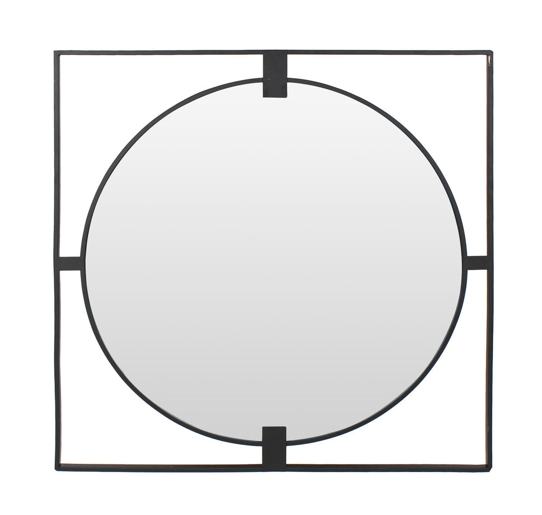 Large Square Black Metal Frame Round Insert Wall Mirror | Trento