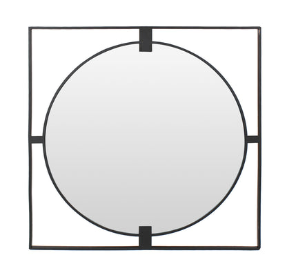 Large Square Black Metal Frame Round Insert Wall Mirror | Trento