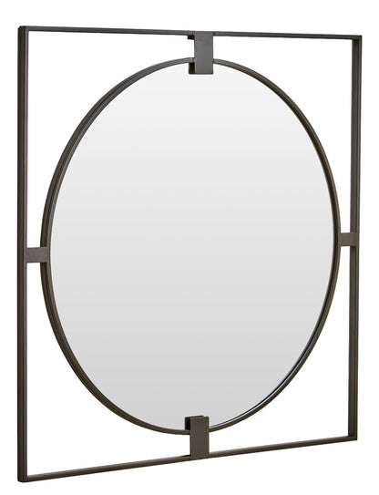 Large Square Black Metal Frame Round Insert Wall Mirror | Trento