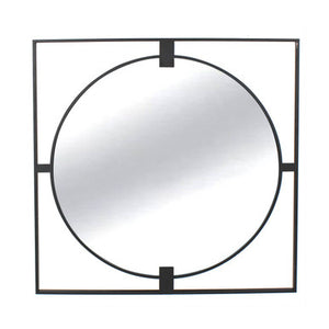 Trento Large Square Black Metal Frame Round Insert Wall Mirror