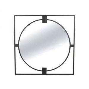 Small Square Black Metal Frame Round Insert Wall Mirror | Trento