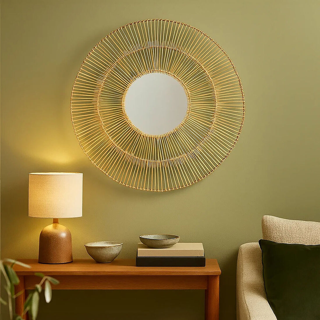 Batu Natural Rattan Wall Mirror.