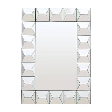 Decorative mirror with geometric frame on a white background