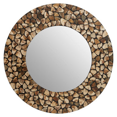 Palu Round Black Wall Mirror with Seashell Inlay
