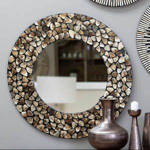 Palu Round Black Wall Mirror with Seashell Inlay