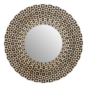 Palu Round Black Wall Mirror with Shell Inlay