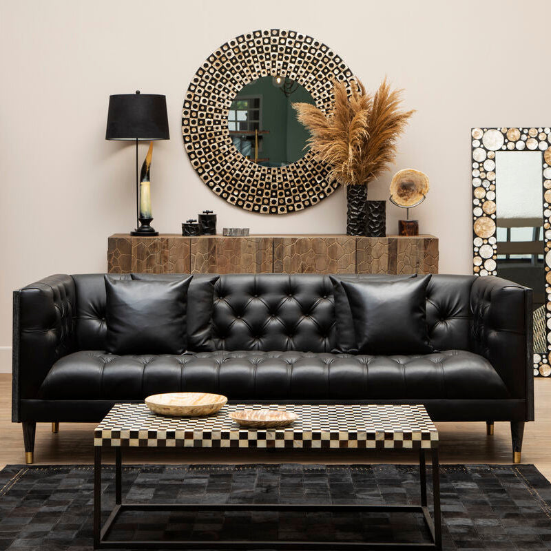 Palu Round Black Wall Mirror with Shell Inlay