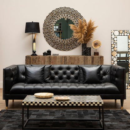 Palu Round Black Wall Mirror with Shell Inlay