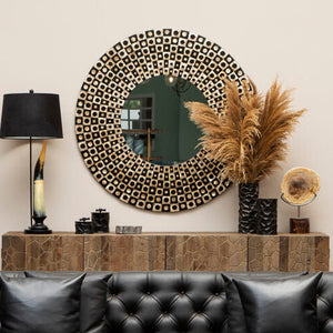Palu Round Black Wall Mirror with Shell Inlay