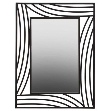 Rectangular mirror with a decorative black frame on a white background