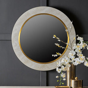 Shagreen Effect and Gold Inlay Round Wall Mirror | Cadio