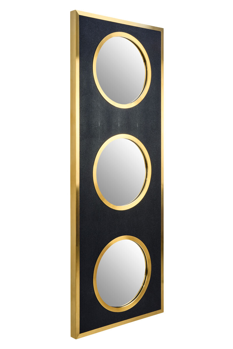 Cardona Black Shagreen Effect Wall Mirror with Gold Frame