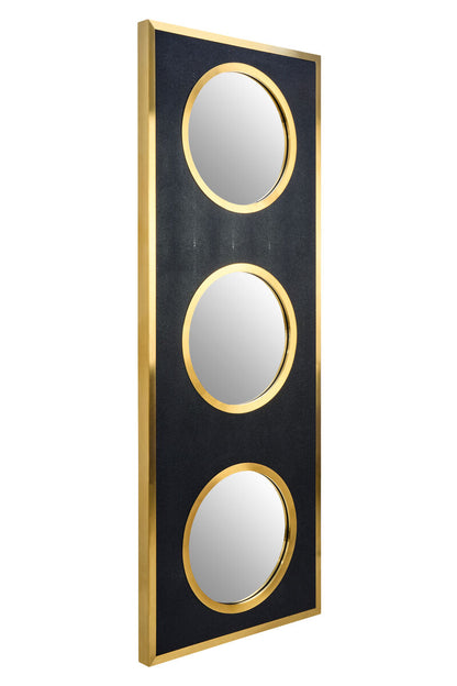 Cardona Black Shagreen Effect Wall Mirror with Gold Frame