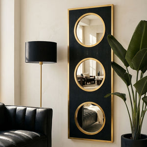 Black Shagreen Effect Wall Mirror with Gold Frame | Cardona
