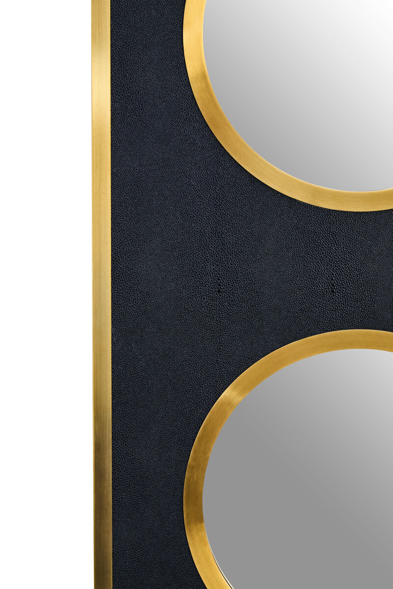 Cardona Black Shagreen Effect Wall Mirror with Gold Frame