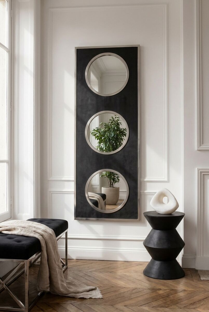 Cardona Black Shagreen Effect Wall Mirror with Silver Frame
