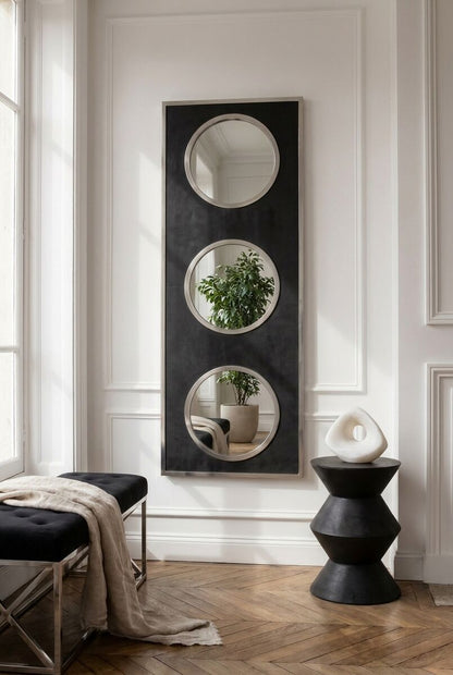 Cardona Black Shagreen Effect Wall Mirror with Silver Frame