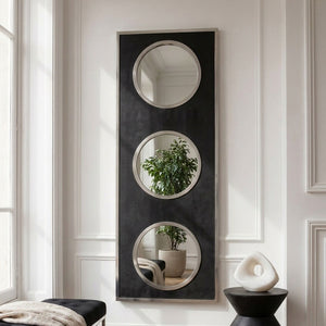 Black Shagreen Effect Wall Mirror with Silver Frame | Cardona