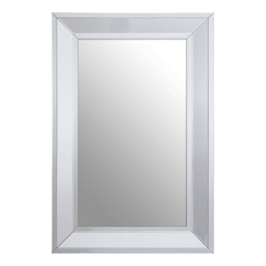 Rectangular mirror with a silver frame on a white background