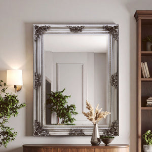 Silver Wooden Frame Wall Mirror | Lora