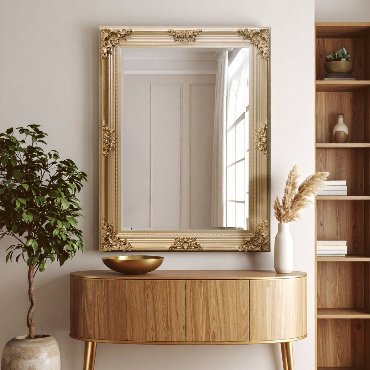 Lora Gold Finish Wooden Frame Wall Mirror