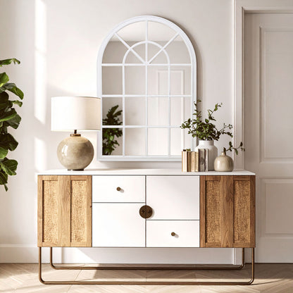 Lovida White Arched Wooden Frame Wall Mirror