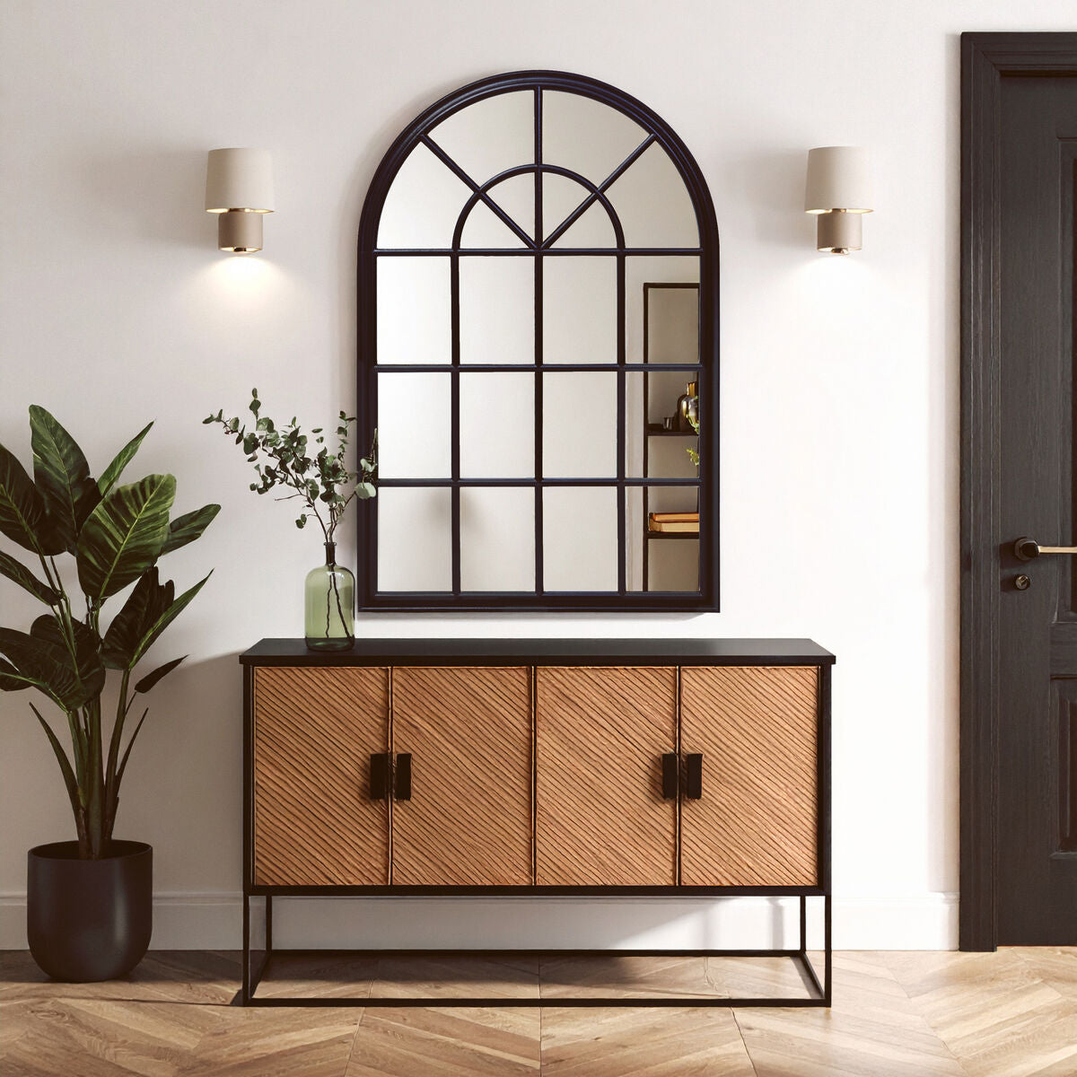 Lovida Black Arched Wooden Frame Wall Mirror