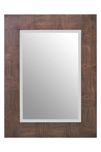 Rectangular mirror with a wooden frame on a white background