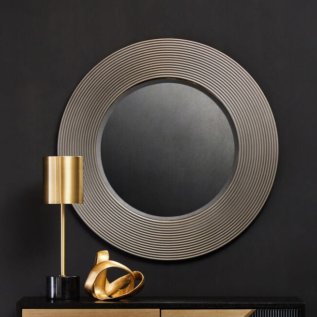 Dervio Grey Ribbed Round Wall Mirror