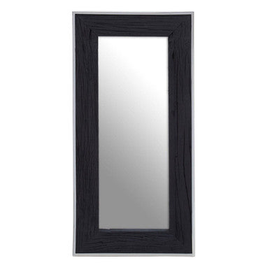 Black-framed mirror on a white background