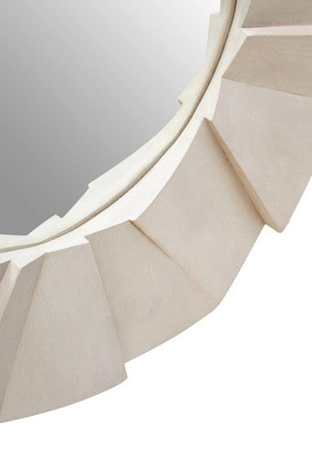 Sita Whitewash Mango Wood Abstract Tile Round Wall Mirror - Image 8