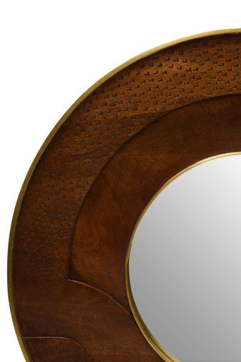 Siva Round Mango Wood Hammered Wall Mirror