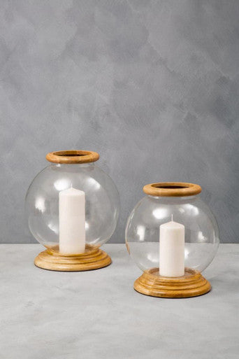 Hampstead Hurricane Small Candle Holder with Wood Rim - Image 5