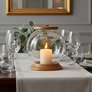 Hurricane Small Candle Holder with Wood Rim | Hampstead