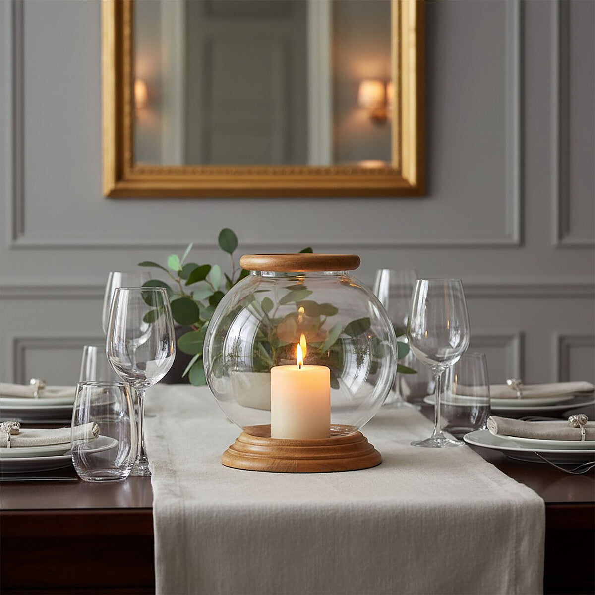 Hampstead Hurricane Small Candle Holder with Wood Rim