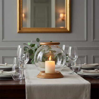 Hampstead Hurricane Small Candle Holder with Wood Rim