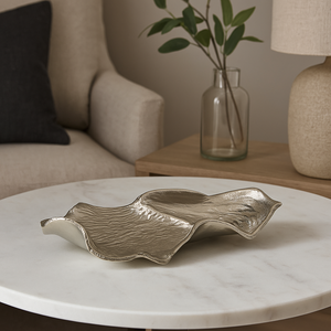 Textured Nickel Finish Small Leaf Dish | Hampstead