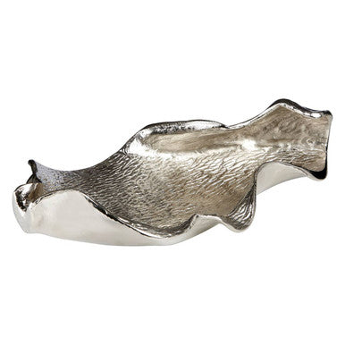Silver fish-shaped candle holder on a white background