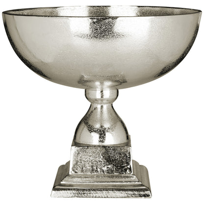 Decorative glass bowl with metallic finish on a white background