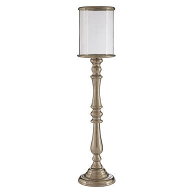 Decorative floor lamp with a white shade on a white background
