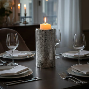 Silver Hammered Effect Large Candle Holder | Safia