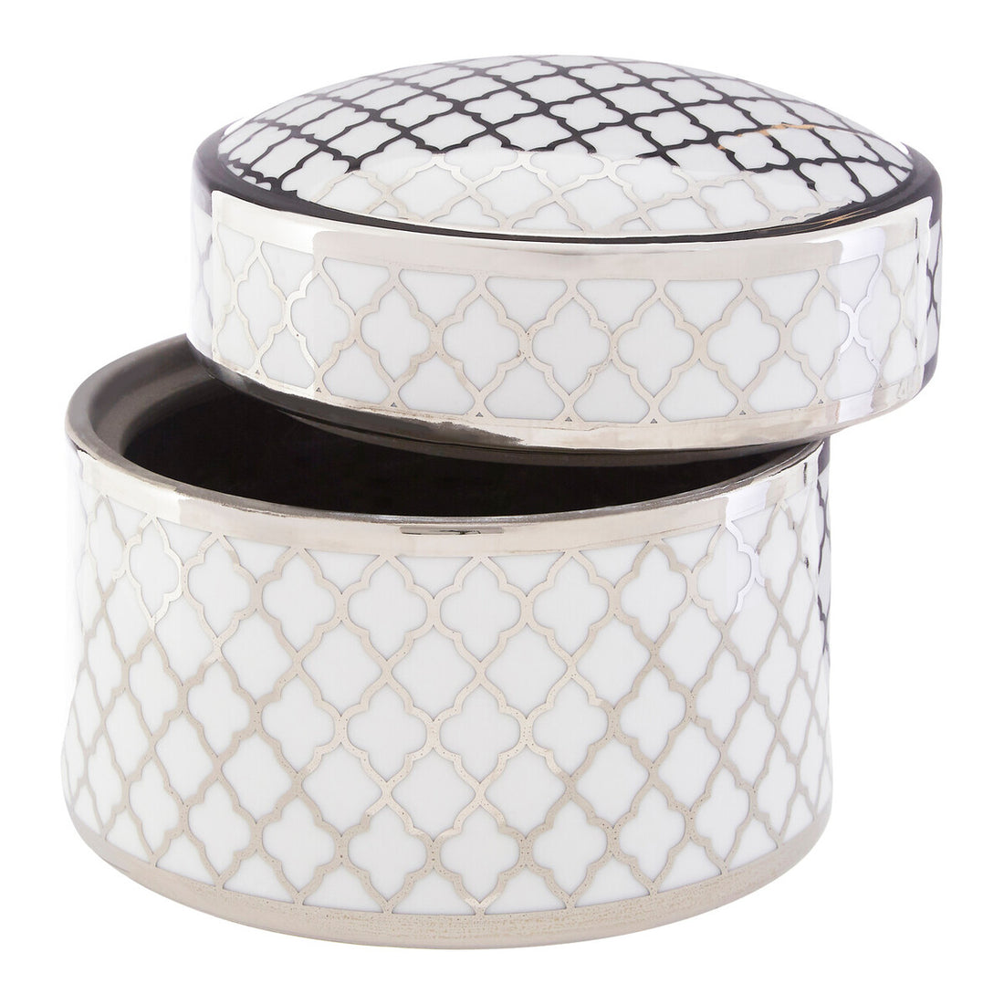 Renne White and Silver Large Ceramic Box