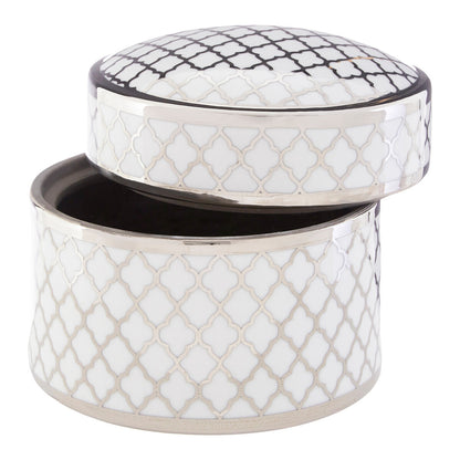 Renne White and Silver Large Ceramic Box
