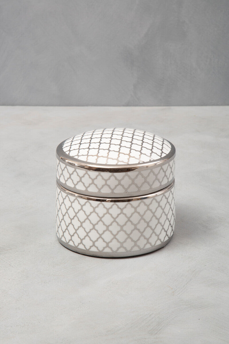Renne White and Silver Large Ceramic Box