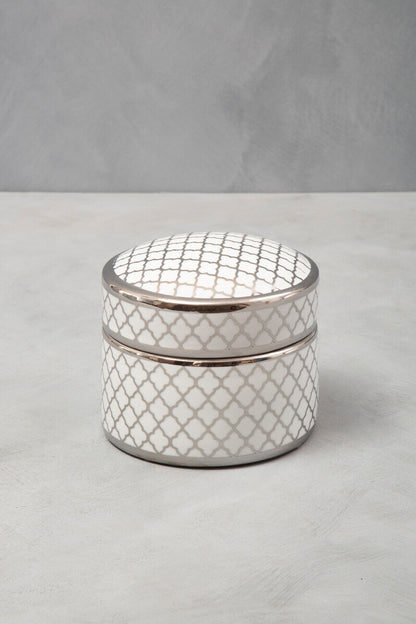 Renne White and Silver Large Ceramic Box