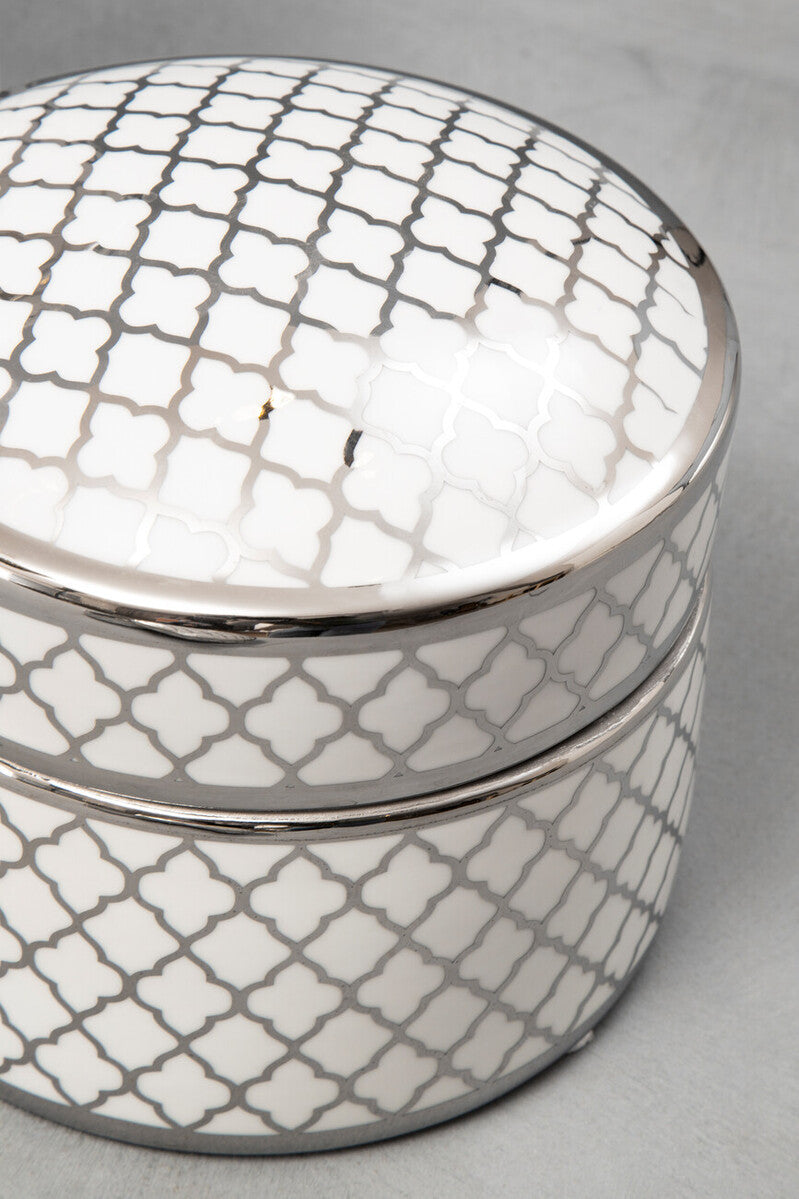 Renne White and Silver Large Ceramic Box