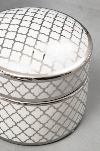 Renne White and Silver Large Ceramic Box