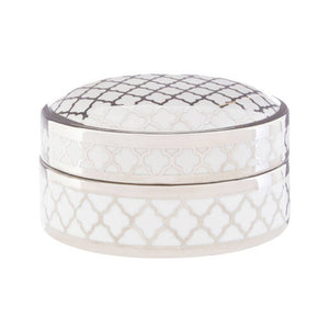 Renne White and Silver Small Ceramic Box
