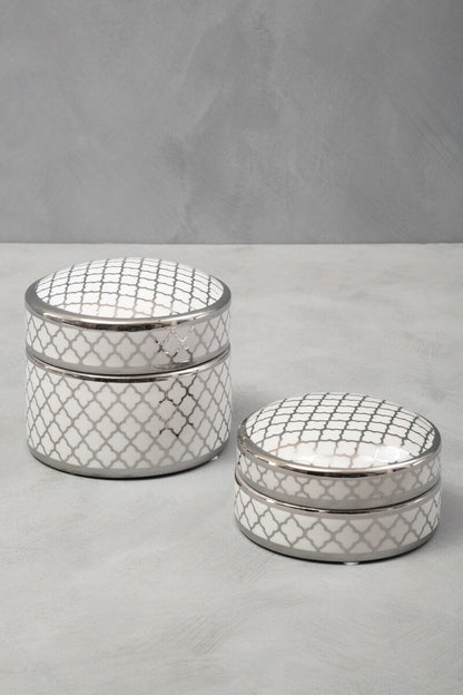 Renne White and Silver Small Ceramic Box